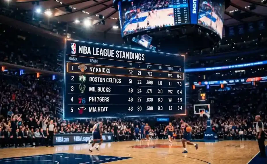 Tableau du classement nba en direct avec statistiques de victoires et défaites dans l'arène.